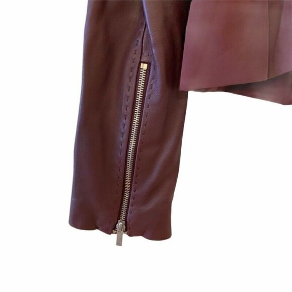 BCBGMAXAZRIA Leather Jacket Coat Purple Peplum Small - Picture 8 of 12